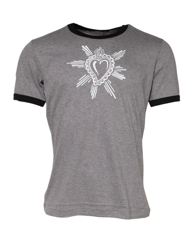 Gray Sacred Heart Cotton Crew Neck T-shirt