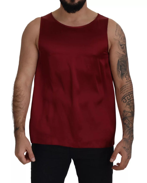 Red Round Neck Sleeveless Silk T-shirt