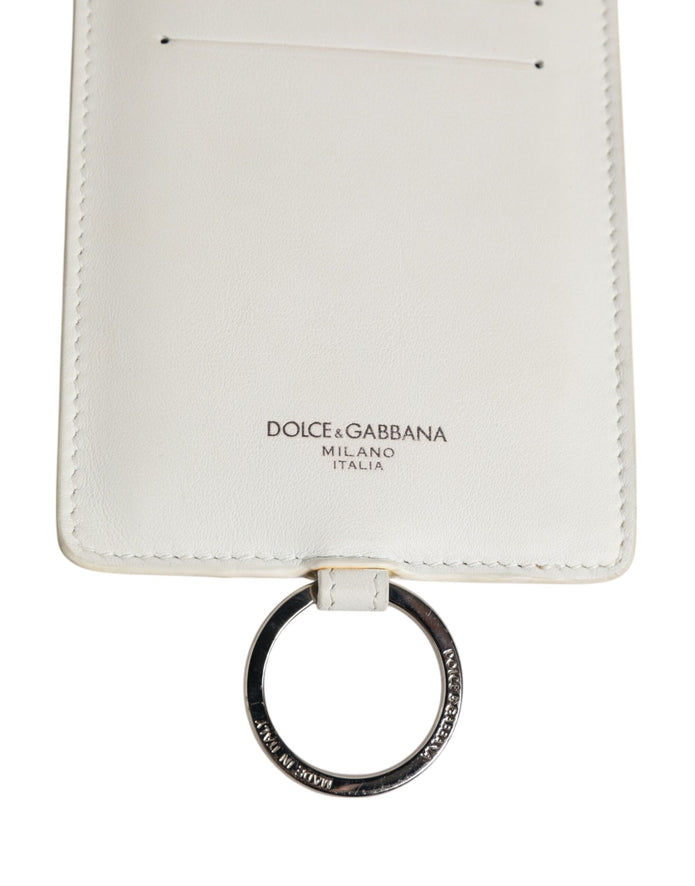 White Calf Leather Lanyard Logo Card Holder Men Wallet