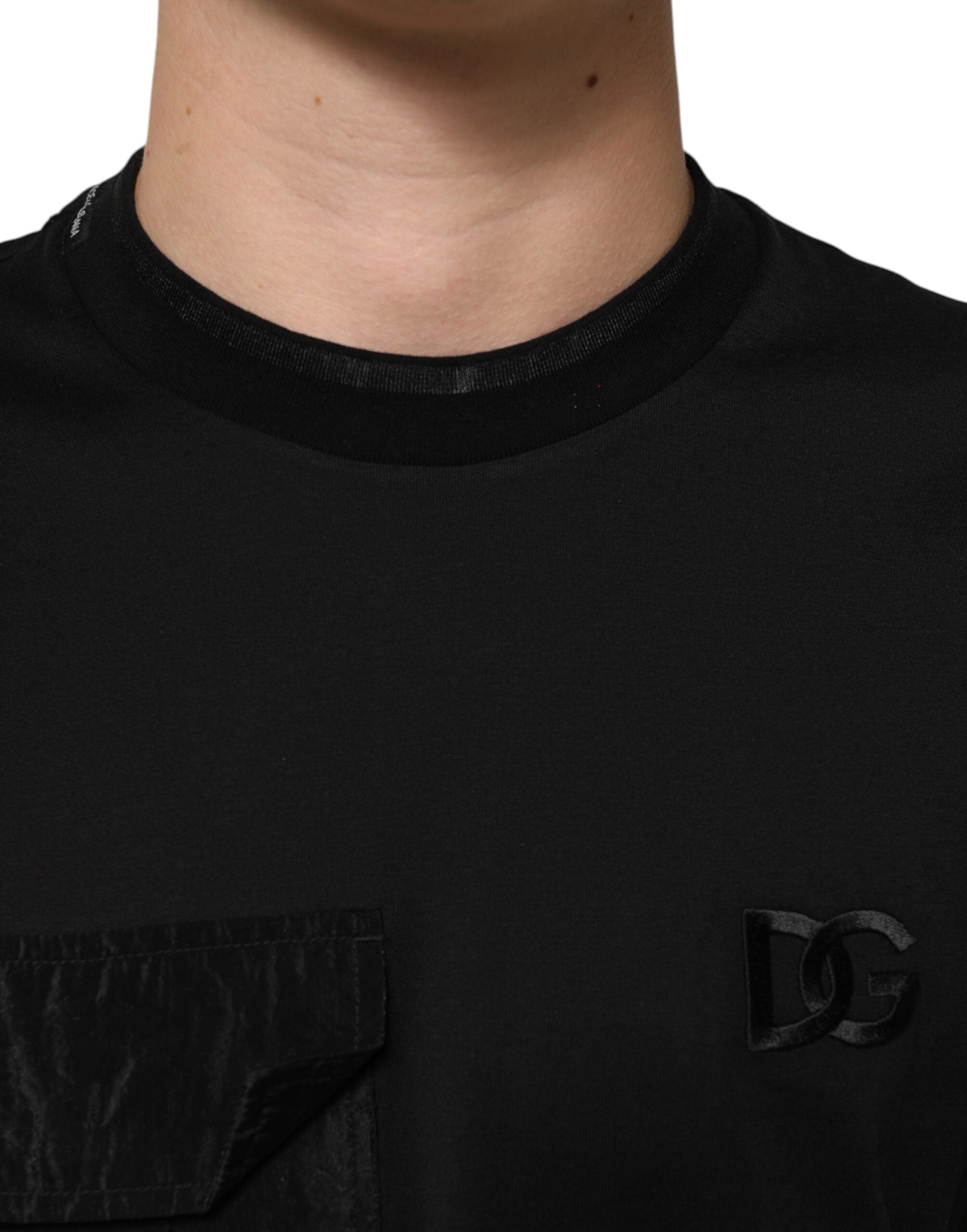 Black Cotton Embroidered DG Logo Pocket T-shirt