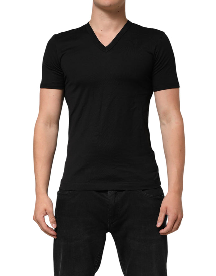 Black Cotton Plain V-Neck Men Shirt T-shirt
