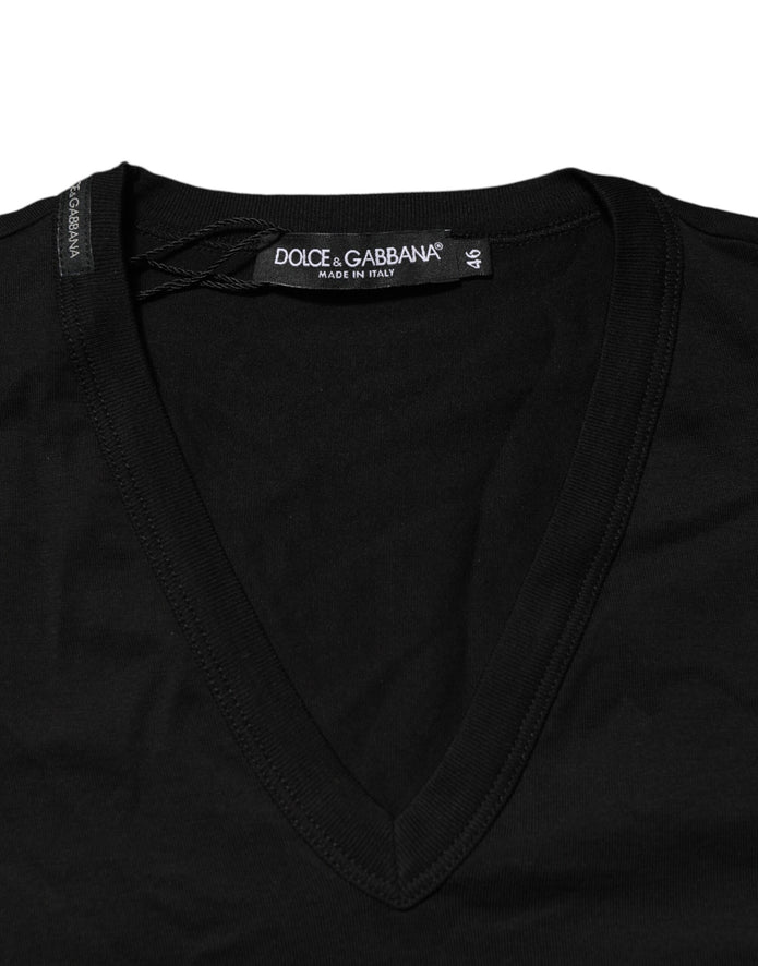 Black Cotton Plain V-Neck Men Shirt T-shirt