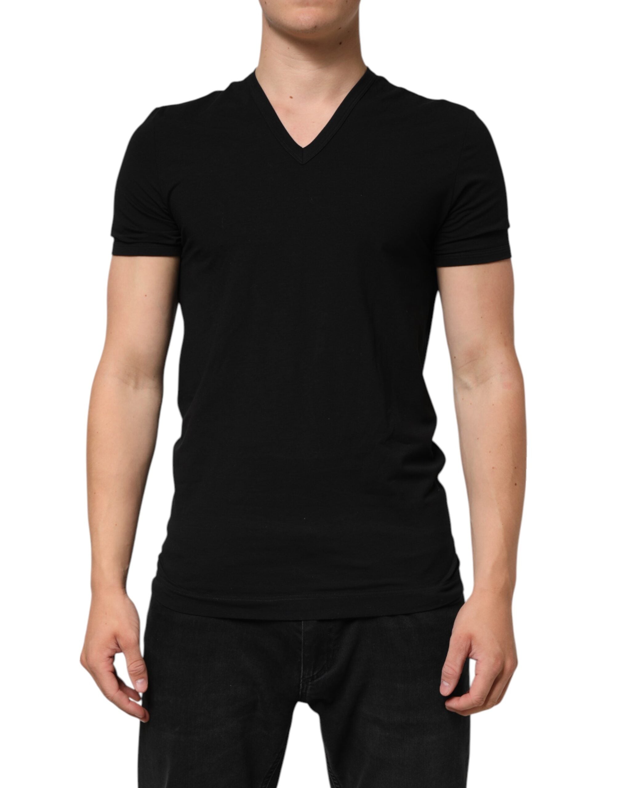 Black Cotton Slim Fit Men V-Neck Shirt T-shirt