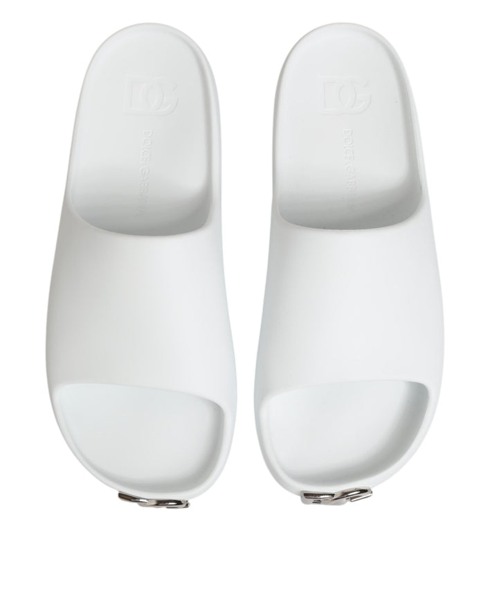 White Logo Slides Sandals Men Beachwear Shoes
