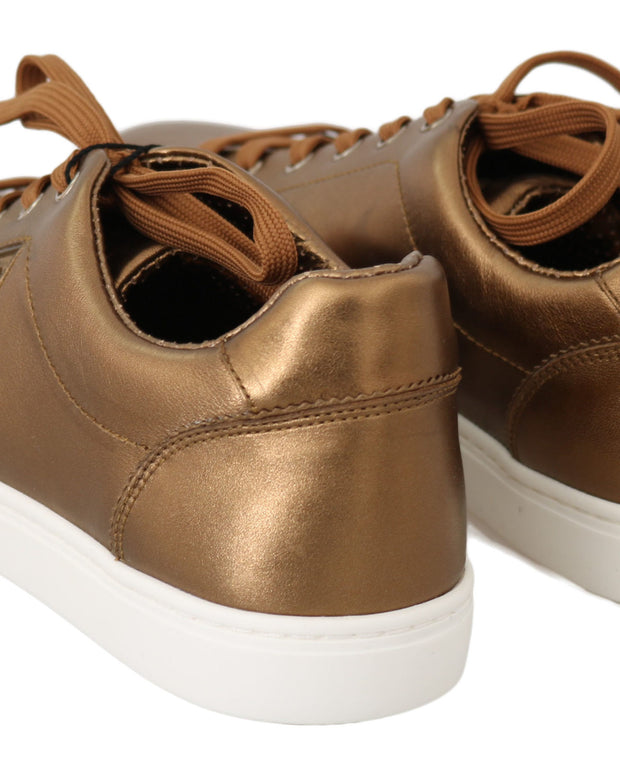 Gold Leather Mens Casual Sneakers