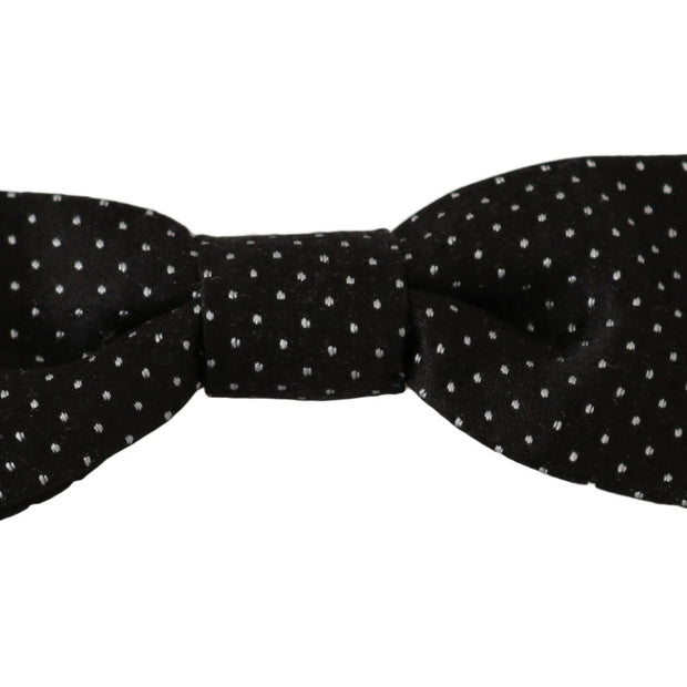 Elegant Black Polka Dot Silk Bow Tie