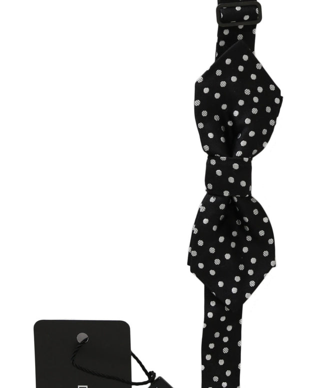 Black Polka Dots Silk Adjustable Neck Papillon Men Bow Tie