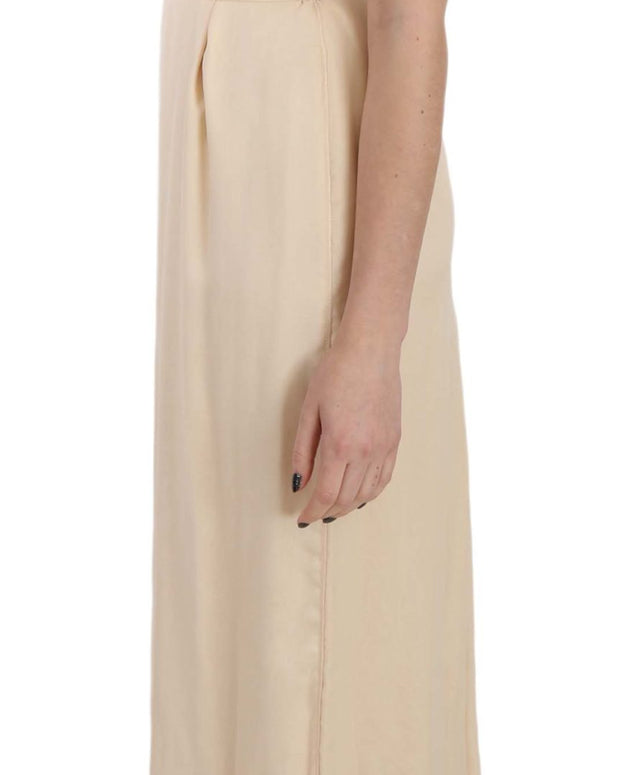 Beige Silk Column Cap Sleeve Gown Dress