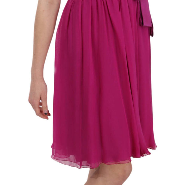 Elegant Fuchsia Pink Silk Bow Front Dress