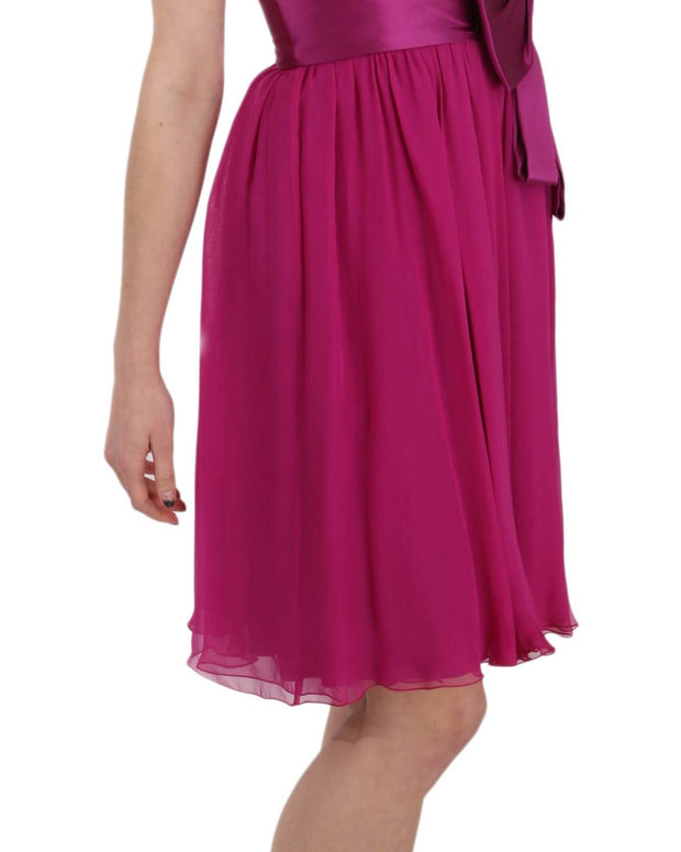 Fuchsia Pink Bow Silk Sleeveless Dress