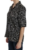 Black Musical Instrument Print Silk  Top