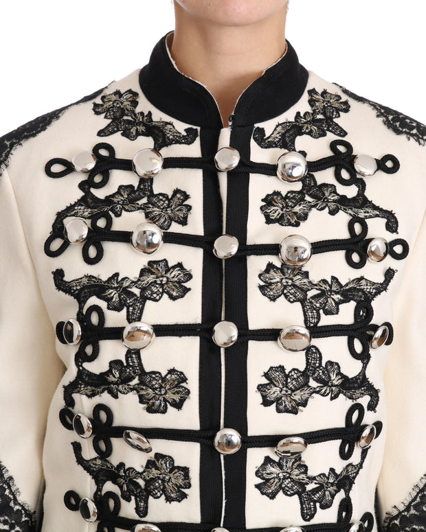 White Wool Black Floral Baroque Jacket