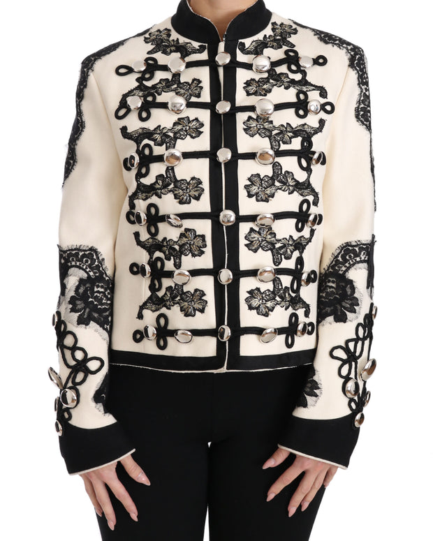 White Wool Black Floral Baroque Jacket