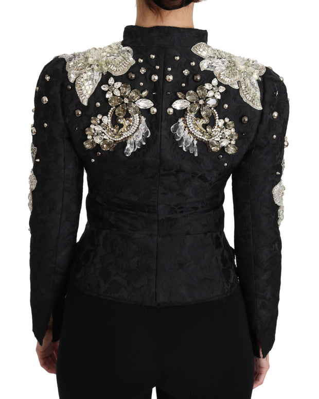 Black Jacquard Crystal Floral Jacket