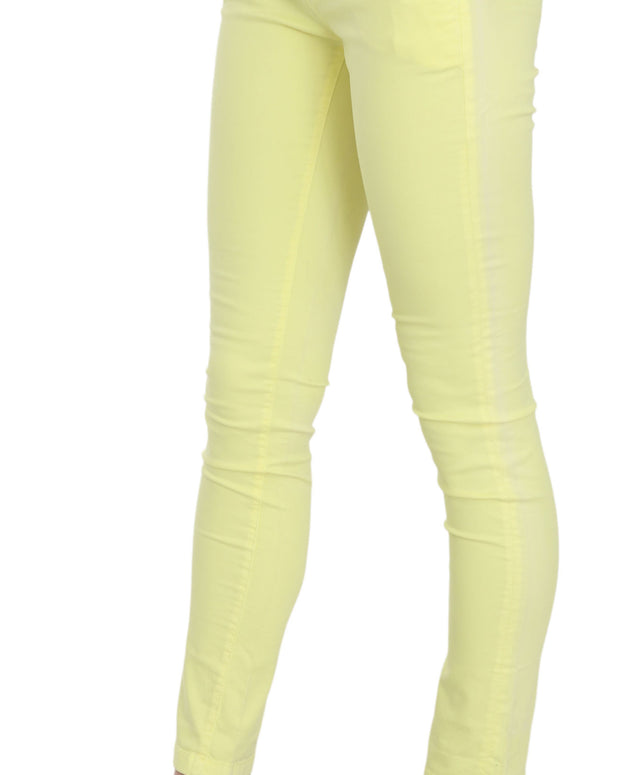 Yellow Cotton Stretch Low Waist Skinny Casual Trouser Pants