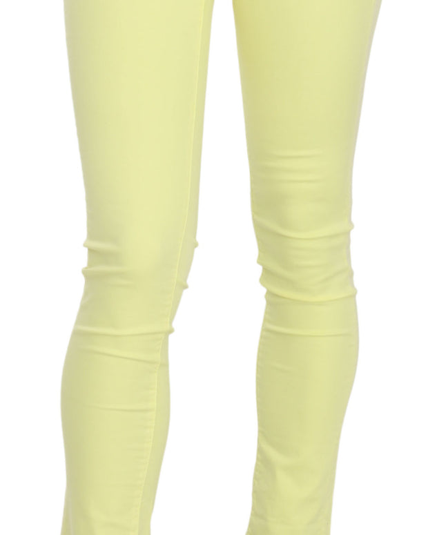 Yellow Cotton Stretch Low Waist Skinny Casual Trouser Pants