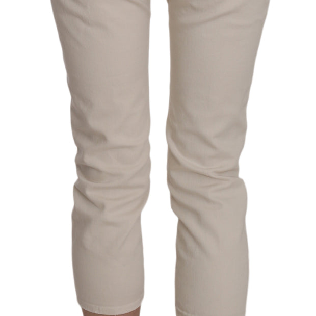 Beige Low Waist Skinny Cropped Capri Pants