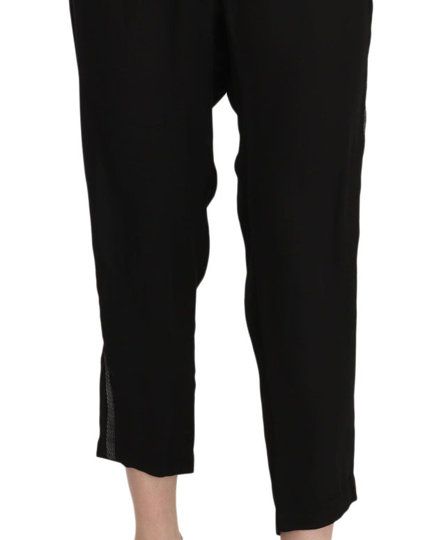 Black Polyester High Waist Cropped Trousers Pants