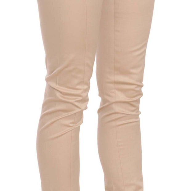 Elegant Cream Low Waist Skinny Trousers