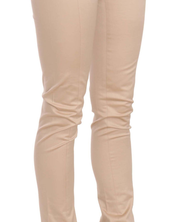 Cream Low Waist Skinny Formal Trousers Pants