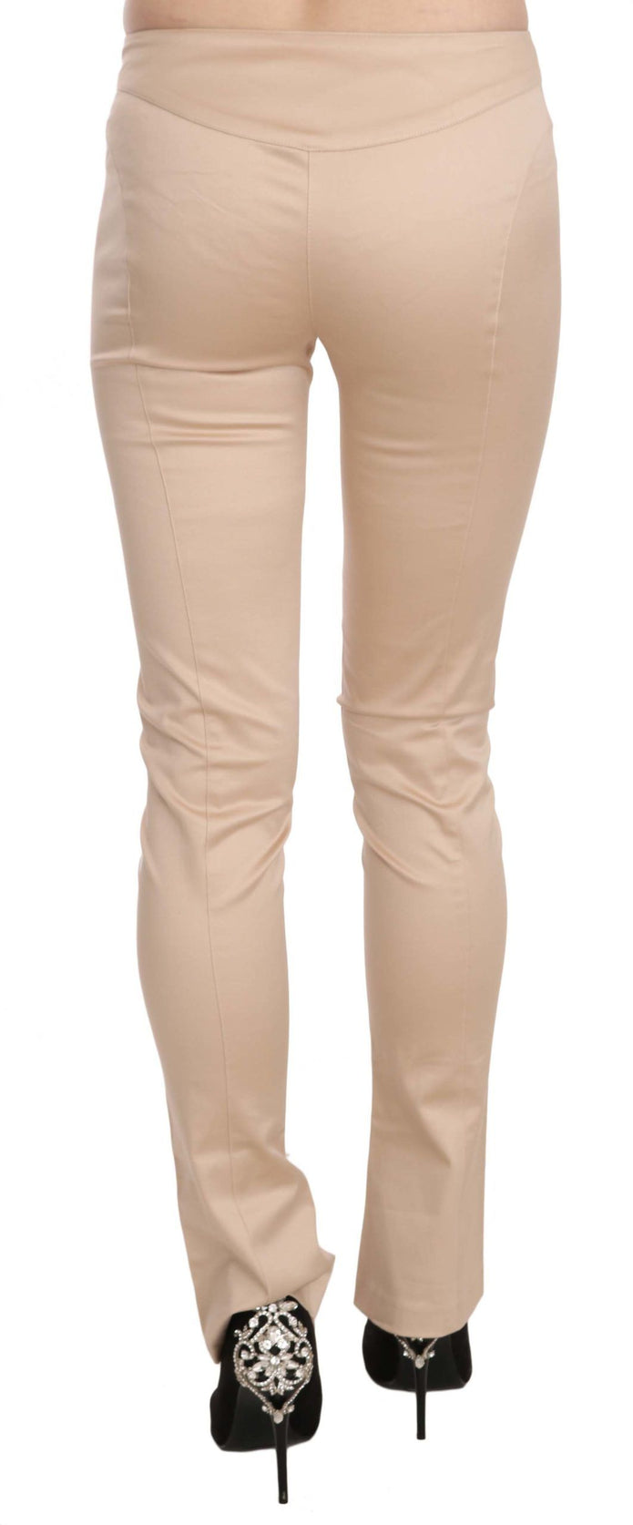 Cream Low Waist Skinny Formal Trousers Pants