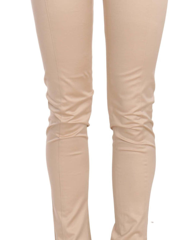 Cream Low Waist Skinny Formal Trousers Pants
