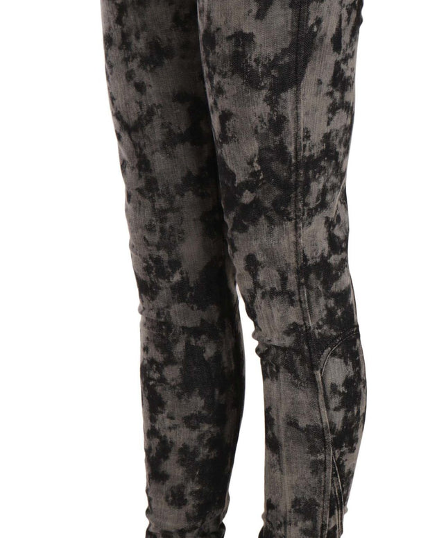 Black Gray Faded Low Waist Skinny Denim Trousers Jeans