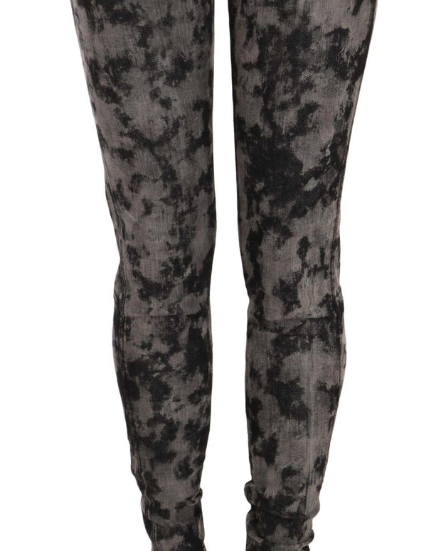 Black Gray Faded Low Waist Skinny Denim Trousers Jeans