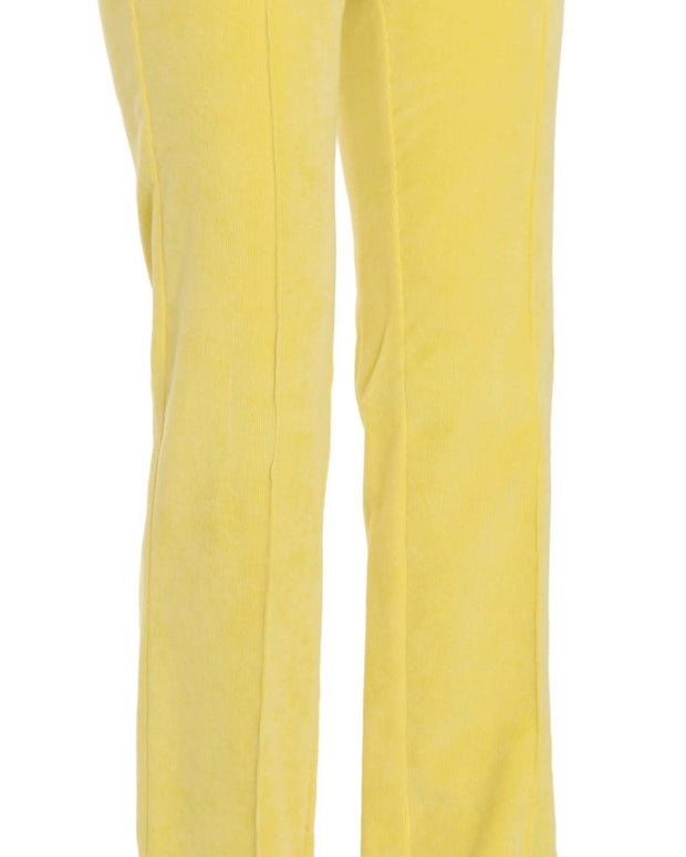 Yellow Corduroy Mid Waist Straight Trousers Pants