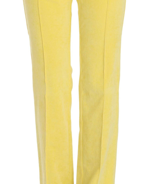 Yellow Corduroy Mid Waist Straight Trousers Pants