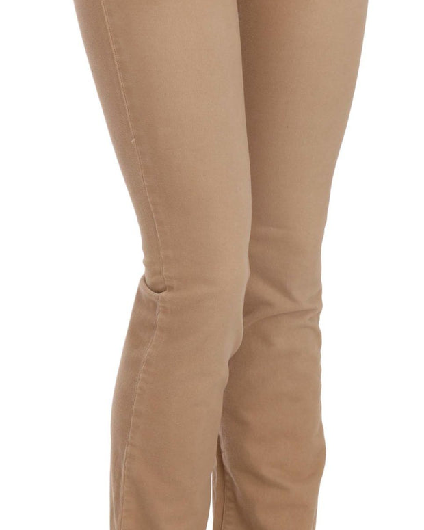 Brown Cotton Stretch Mid Waist Skinny Trousers Pants