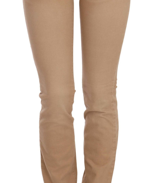 Brown Cotton Stretch Mid Waist Skinny Trousers Pants