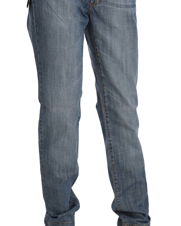 Blue Washed Cotton Low Waist Slim Fit Denim Pants