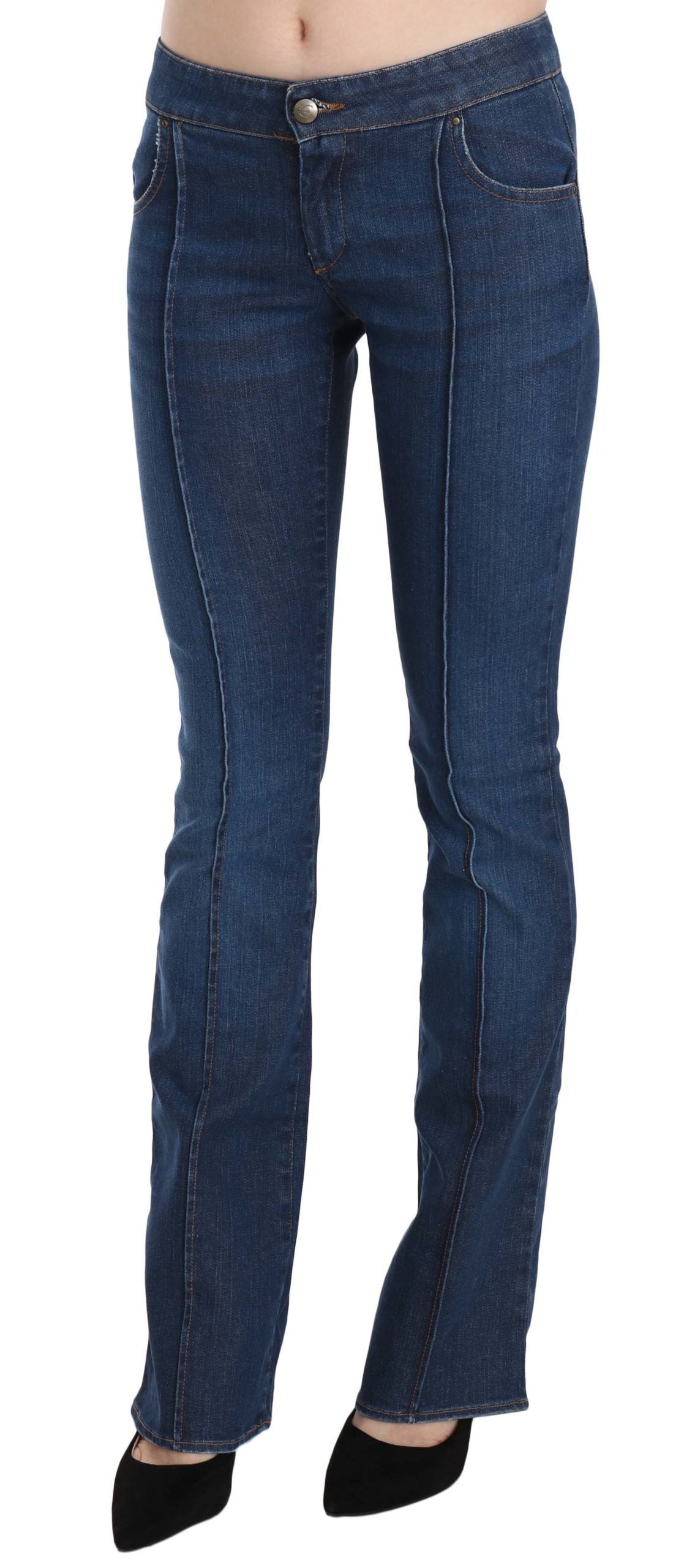 Chic Blue Washed Boot Cut Denim Pants