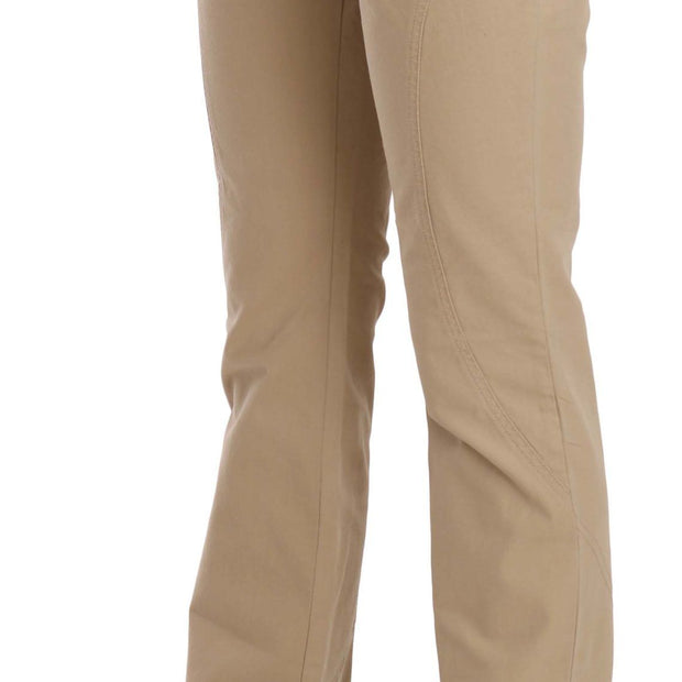 Beige Mid Waist Straight Leg Pants