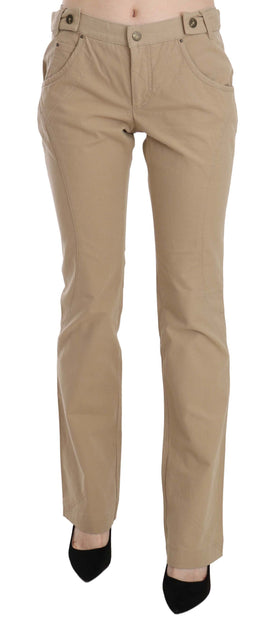 Beige Mid Waist Straight Leg Pants