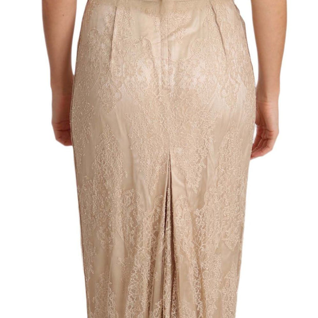 Elegant Beige Sheath Floor-Length Dress