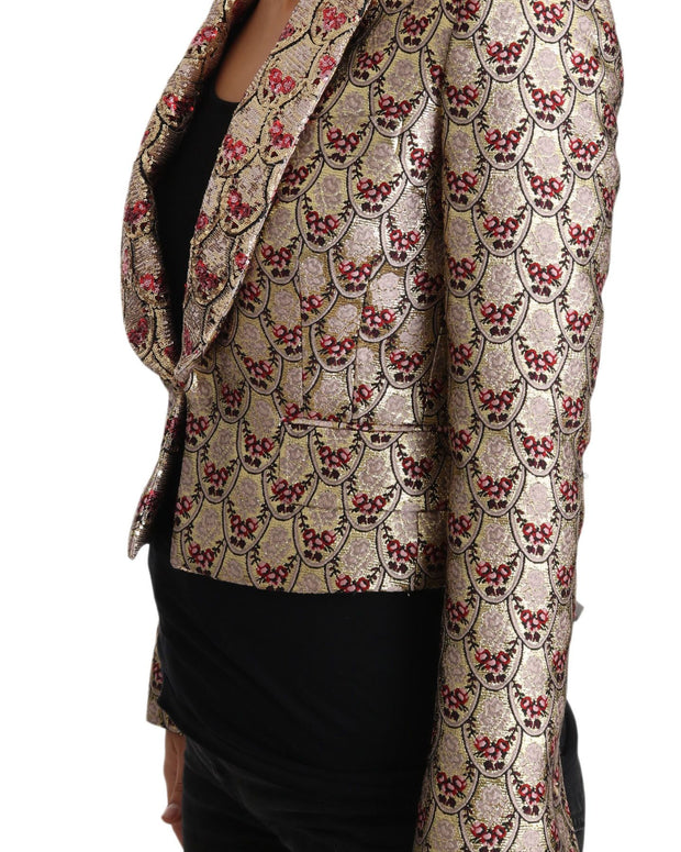 Gold Floral Sequined Blazer Coat Jacket