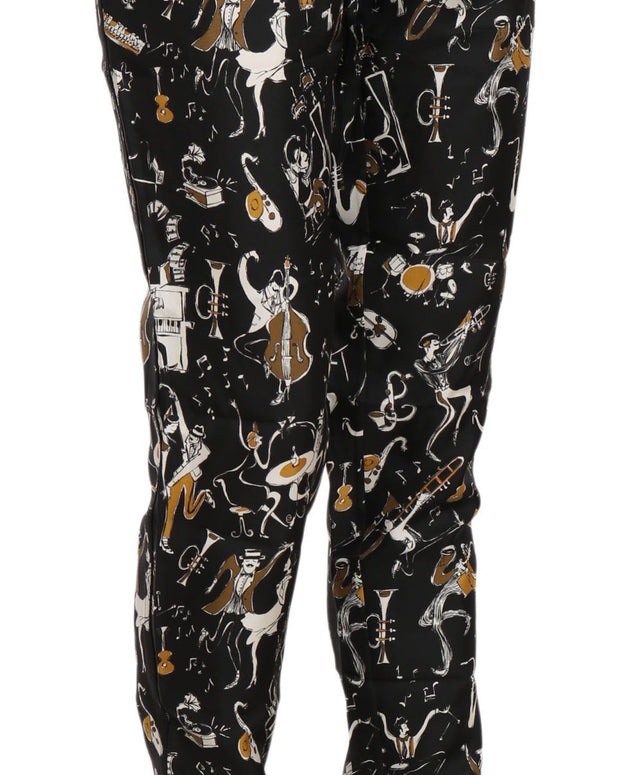 Black Jazz Club Print High Waist Tapered Pants