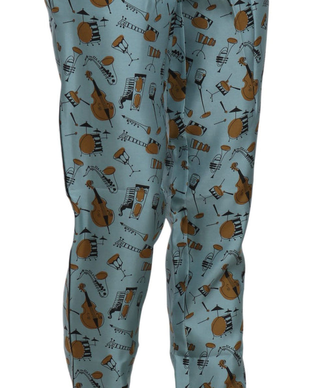 Blue Musical Instruments Print Tapered Pants