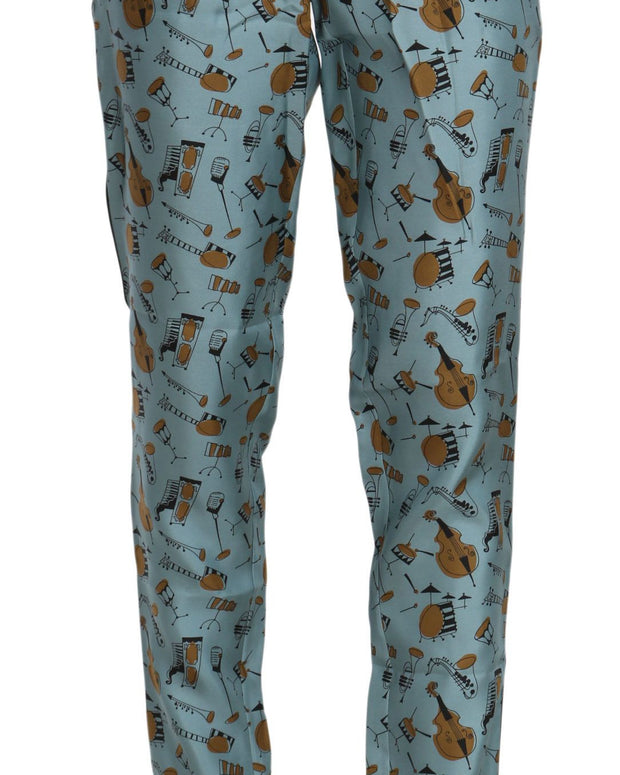 Blue Musical Instruments Print Tapered Pants