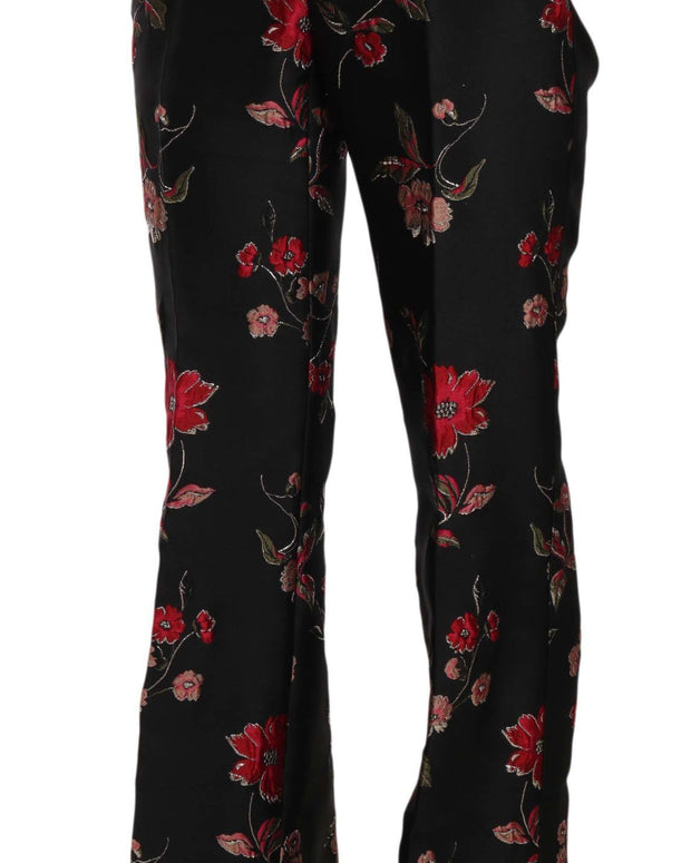 Floral Print Black Boot Cut Trouser Pants