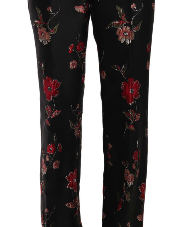 Floral Print Black Boot Cut Trouser Pants