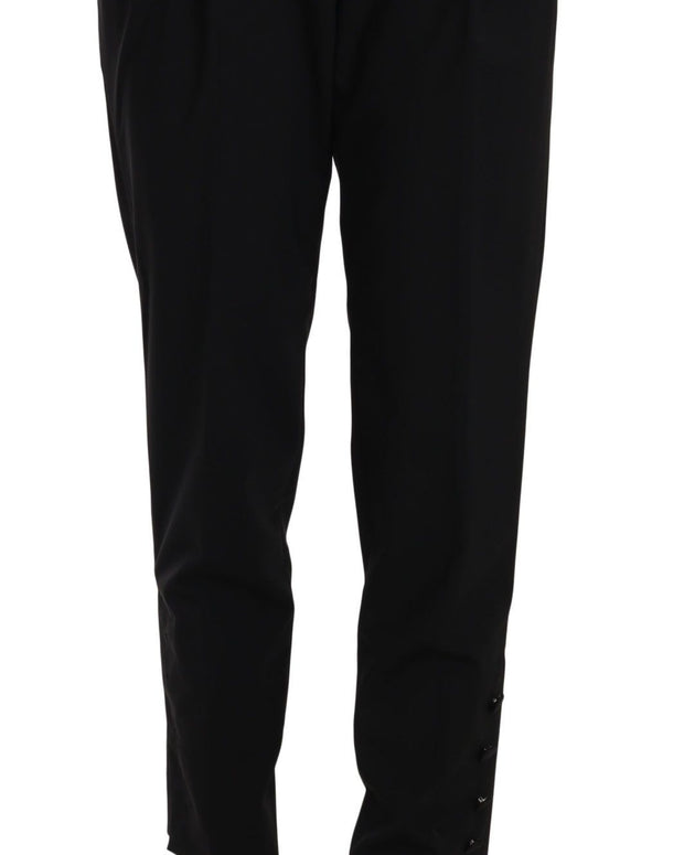 Black Button Pleated Tapered Trouser Pants