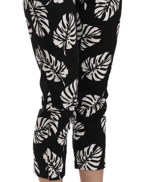 Black Palm Leaf Print Skinny Pants