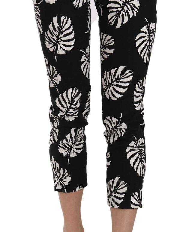 Black Palm Leaf Print Skinny Pants