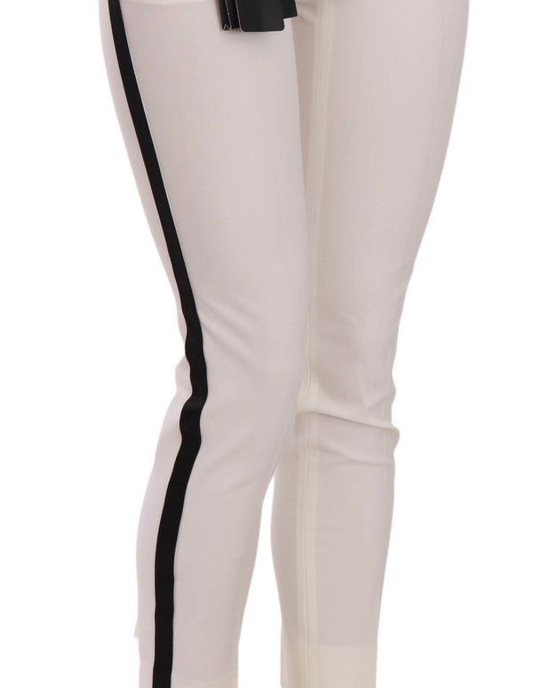 White Side Stripe Cropped Skinny Pants
