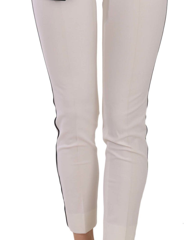 White Side Stripe Cropped Skinny Pants