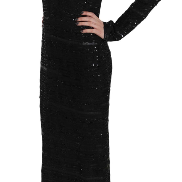 Black Silk Sheath Maxi Dress with Sequins