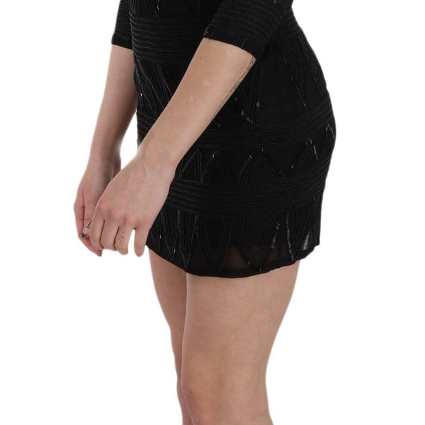 Elegant Black Silk Mini Dress with Sequins